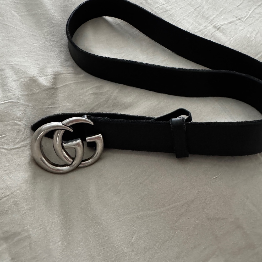 Black Leather Belt with Double G Buckle